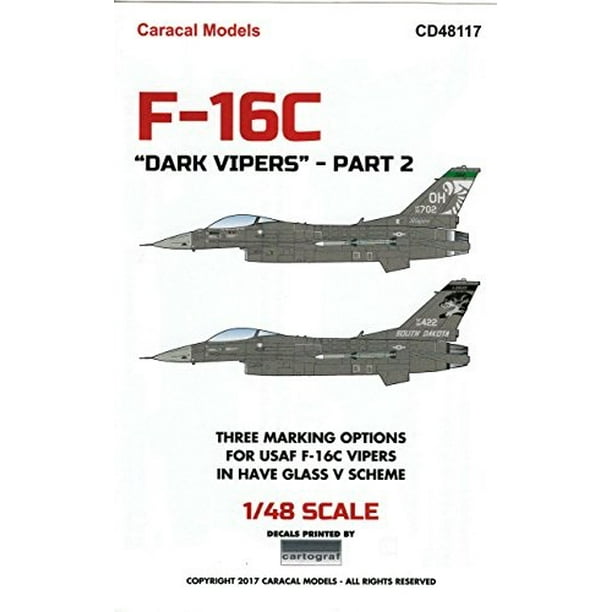 WATERSLIDE Decal Sheet Caracal Models CARCD48117 1:48 Decals Glass V Scheme Part 2 F-16C Falcon Dark Vipers